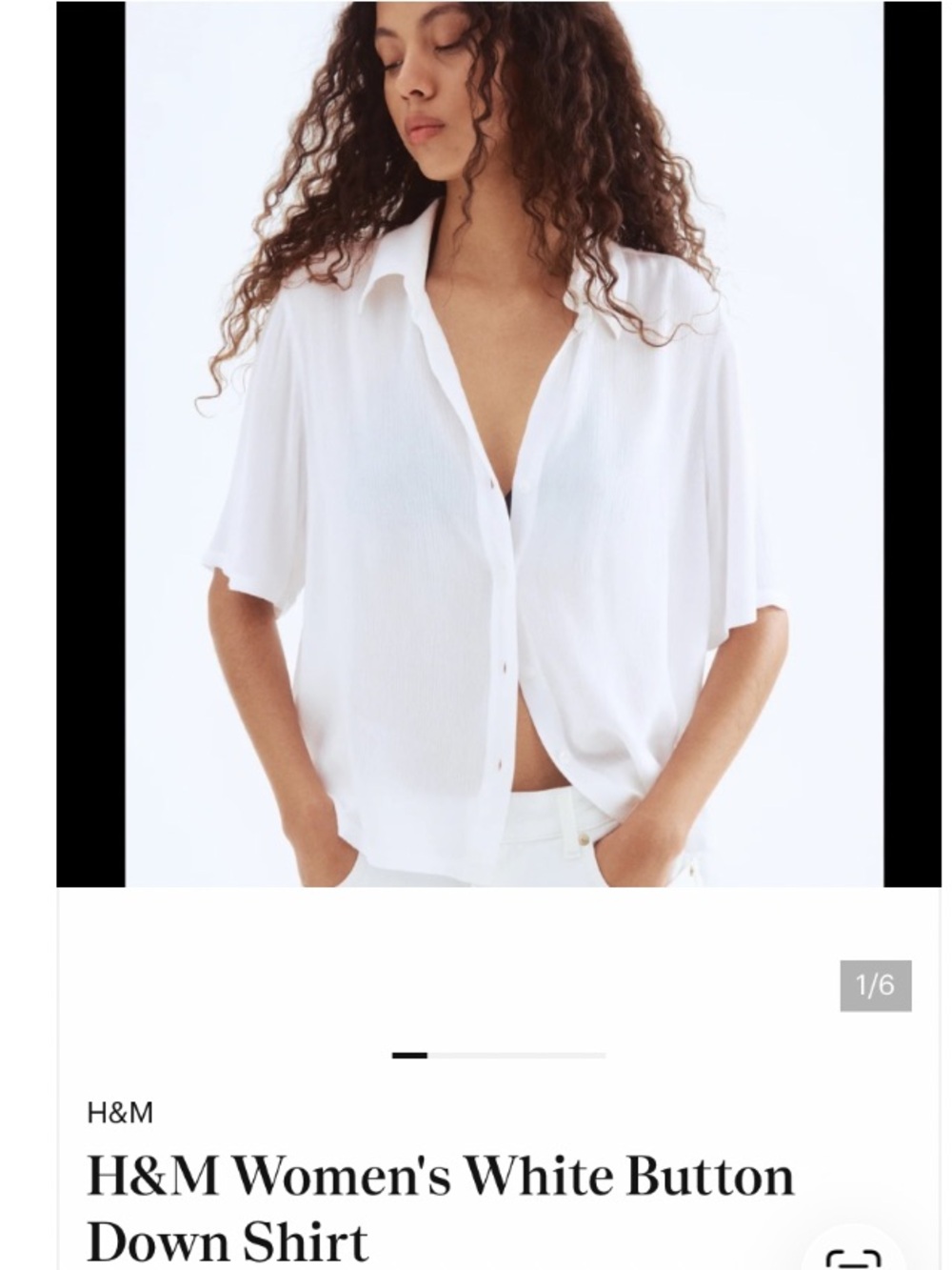 H&M White Short-Sleeve Button-Up Soft Flowy Loose Fit Boxy Gauze Shirt Blouse